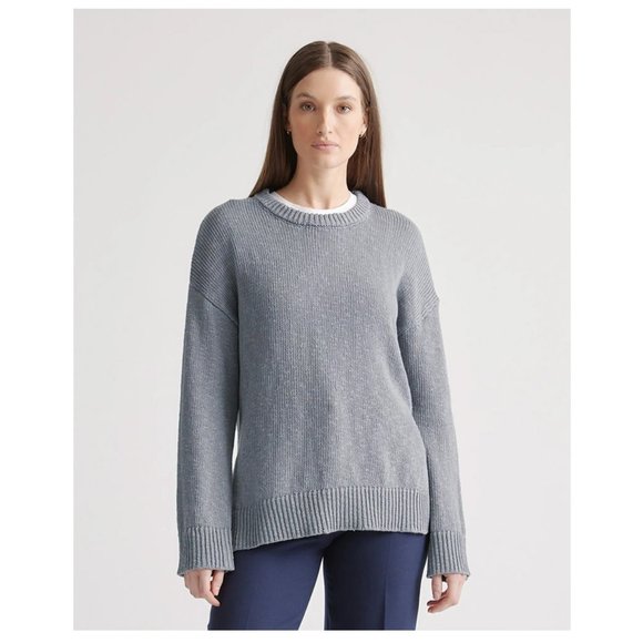 Quince Sweaters - Quince Cotton-Linen Oversized Crew Neck Sweater Dusty Blue Gray Size M NEW